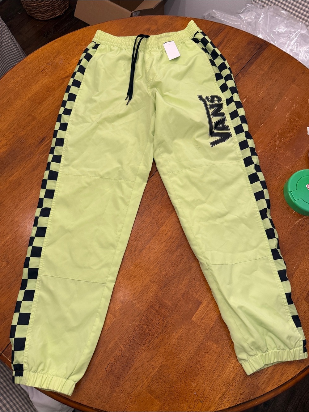 Vans Lime Green Joggers with Black Checker Side Stripes Medium